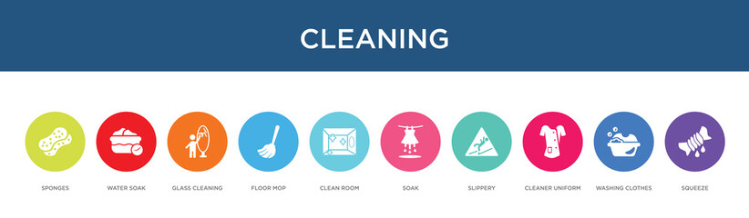Fototapeta na wymiar cleaning concept 10 colorful icons