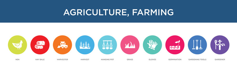agriculture, farming concept 10 colorful icons