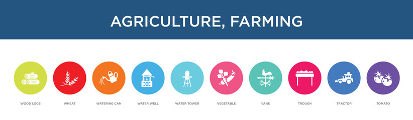 agriculture, farming concept 10 colorful icons