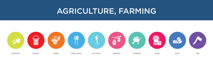 Naklejka premium agriculture, farming concept 10 colorful icons