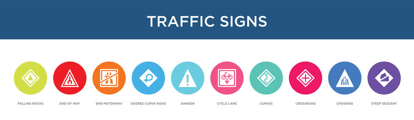 traffic signs concept 10 colorful icons