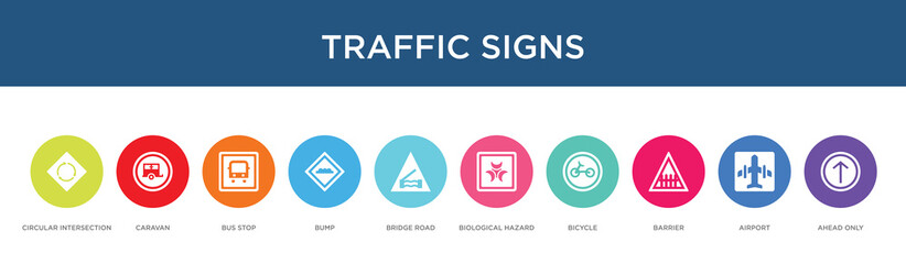 traffic signs concept 10 colorful icons