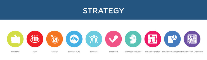 Fototapeta na wymiar strategy concept 10 colorful icons
