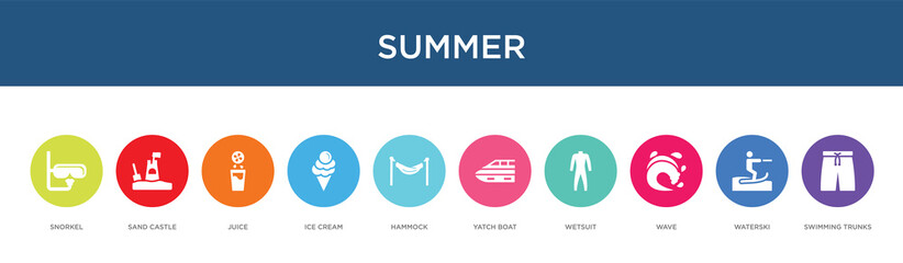 summer concept 10 colorful icons