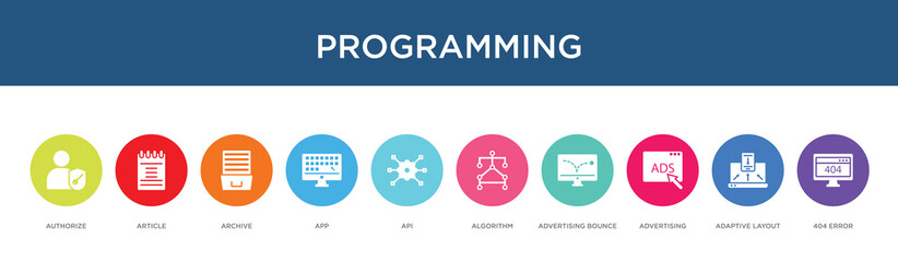 programming concept 10 colorful icons
