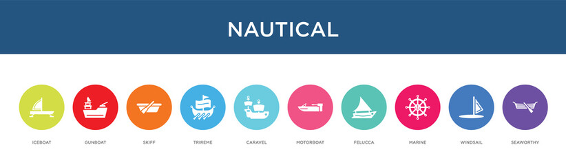 nautical concept 10 colorful icons