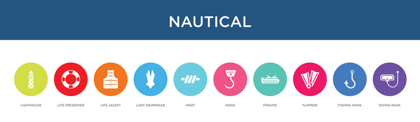 nautical concept 10 colorful icons