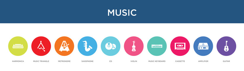 Fototapeta na wymiar music concept 10 colorful icons