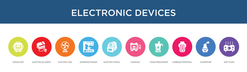 electronic devices concept 10 colorful icons