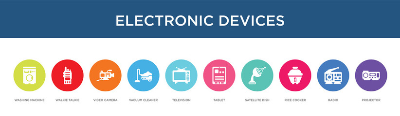 electronic devices concept 10 colorful icons