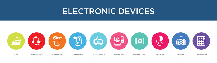 electronic devices concept 10 colorful icons