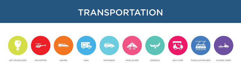 transportation concept 10 colorful icons