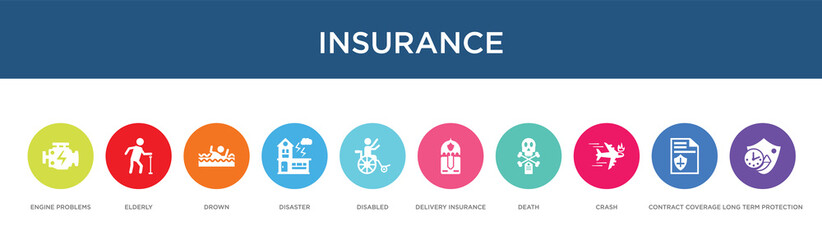 insurance concept 10 colorful icons