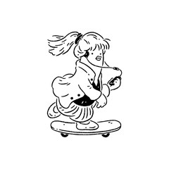 Girl skateboarding and listening to music