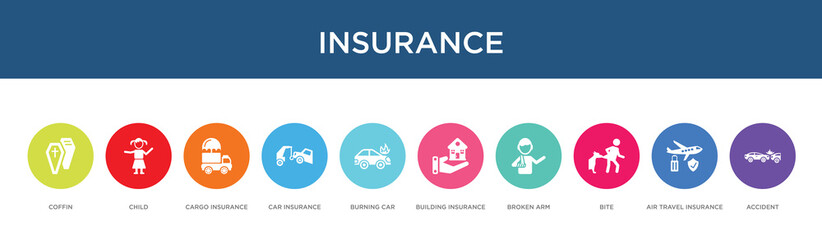 insurance concept 10 colorful icons
