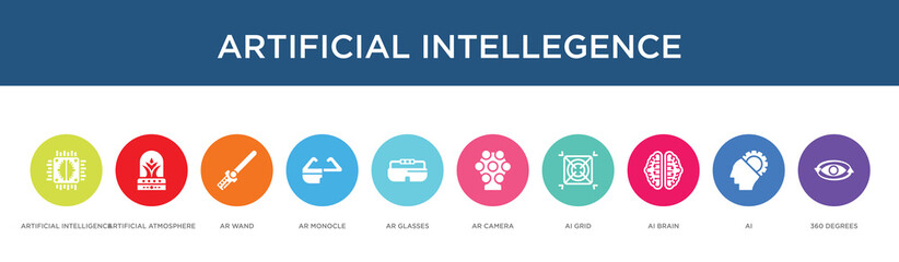 artificial intellegence concept 10 colorful icons