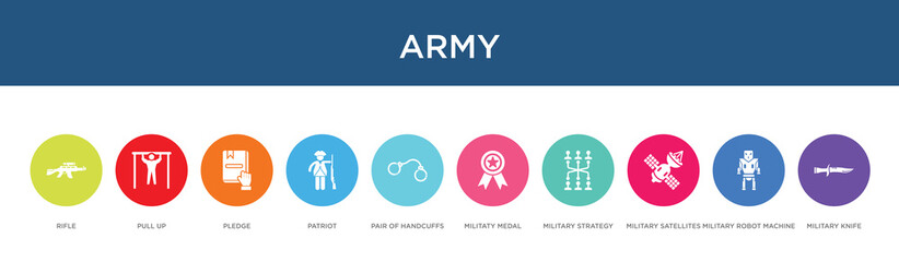 army concept 10 colorful icons