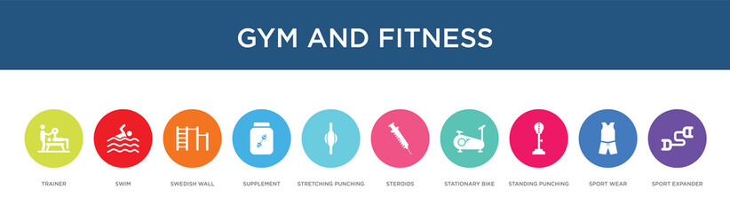 gym and fitness concept 10 colorful icons