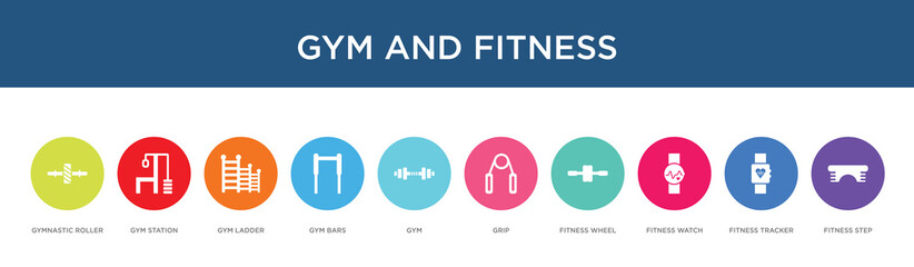 gym and fitness concept 10 colorful icons