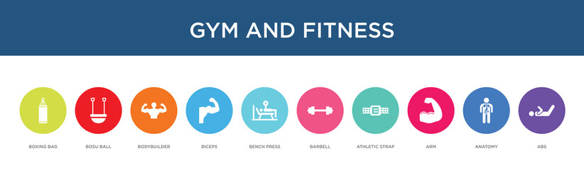 gym and fitness concept 10 colorful icons