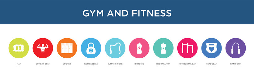 gym and fitness concept 10 colorful icons