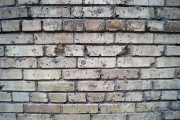 The wall is made of masonry. Bricks of white color on a front wall.