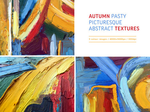 Autumn abstract background in impasto style. Yellow wallpaper with pasty texture on canvas. Artistic hand-painted sunny background. Exclusive contemporary art backdrop with vivid orange textures.