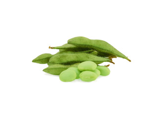 green soybeans on white background