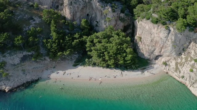 Aerial view of the world known beach Nugal near Tucepi