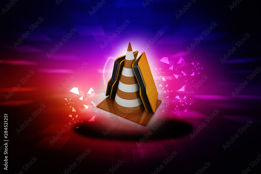 Poster 3d rendering folder icon with traffic cones