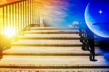 Stairway to heaven .  Generous Ramadan . New moon. Prayer time. 