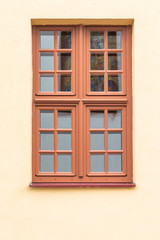 Close-up of wooden window of church