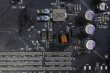 Close up of an electric circuit board. Microelectronics engineering technology