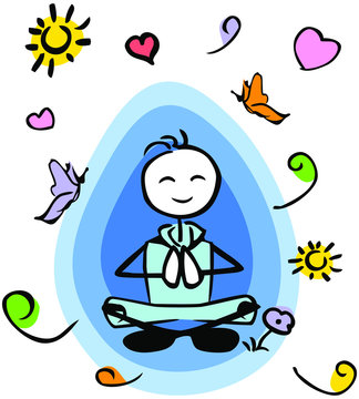 Meditating stick-man leisure wear_aura and elements around him_by jziprian
