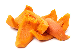Pumpkin vegetable cooked slice on white background