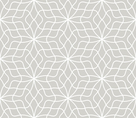 Modern simple geometric vector seamless pattern with white line texture on grey background. Light gray abstract linear wallpaper, bright tile ornament