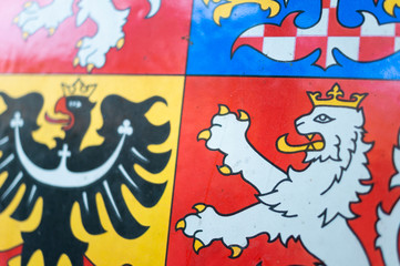 Detail of Coat of Arms of Czech Republic and Czechia - macro of national symbol. Very low depth of field