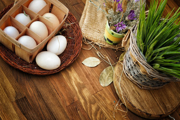Farm fresh chicken eggs, still life organic food
