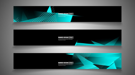 set the triangle background light header banner. Abstract composition of 3D triangles. Modern geometric blue insulated black background