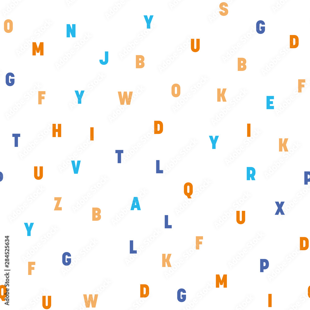 Poster seamless pattern of colorful letters. random order signs. vector background