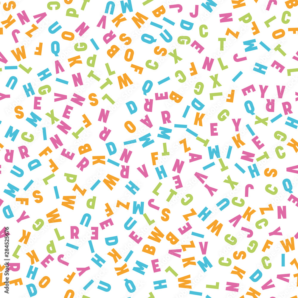 Poster seamless pattern of colorful letters. random order signs. vector background