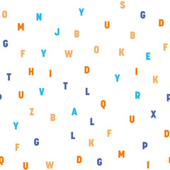 Seamless pattern of colorful letters. Random order signs. Vector background