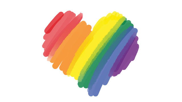 Regenbogen Regenbogenfahne Regenbogenflagge Herz Zeichnung weiss isoliert Hintergrund