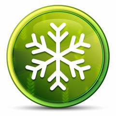 Snowflake icon spring bright natural green round button illustration