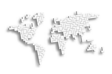 Fototapeta na wymiar World map mosaic of 3D white blocks. Vector illustration