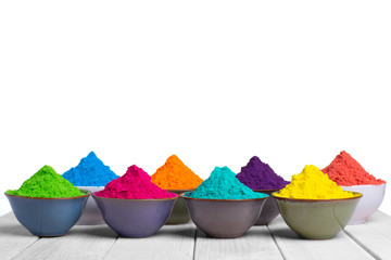 Colorful powder paints in bowls for Indian Holi festival
