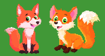 Fox pixel art on white background. Vector