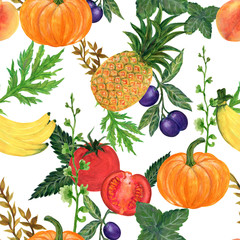 Watercolor hand paint set eco food organic helthy cafe menu design. natural fresh fruits and vegetable illustration