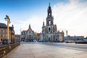 Naklejka na ściany i meble Square with Cathedral of the Holy Trinity (Katholische Hofkirche) in Dresden, Germany