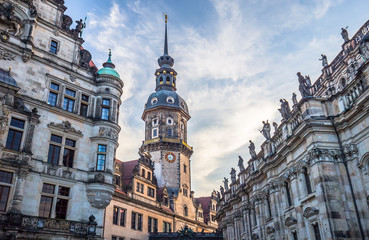 Fototapeta na wymiar Hausmannsturm (Hausmann tower) of Residenzschloss (Royal Palace), Dresden, Germany